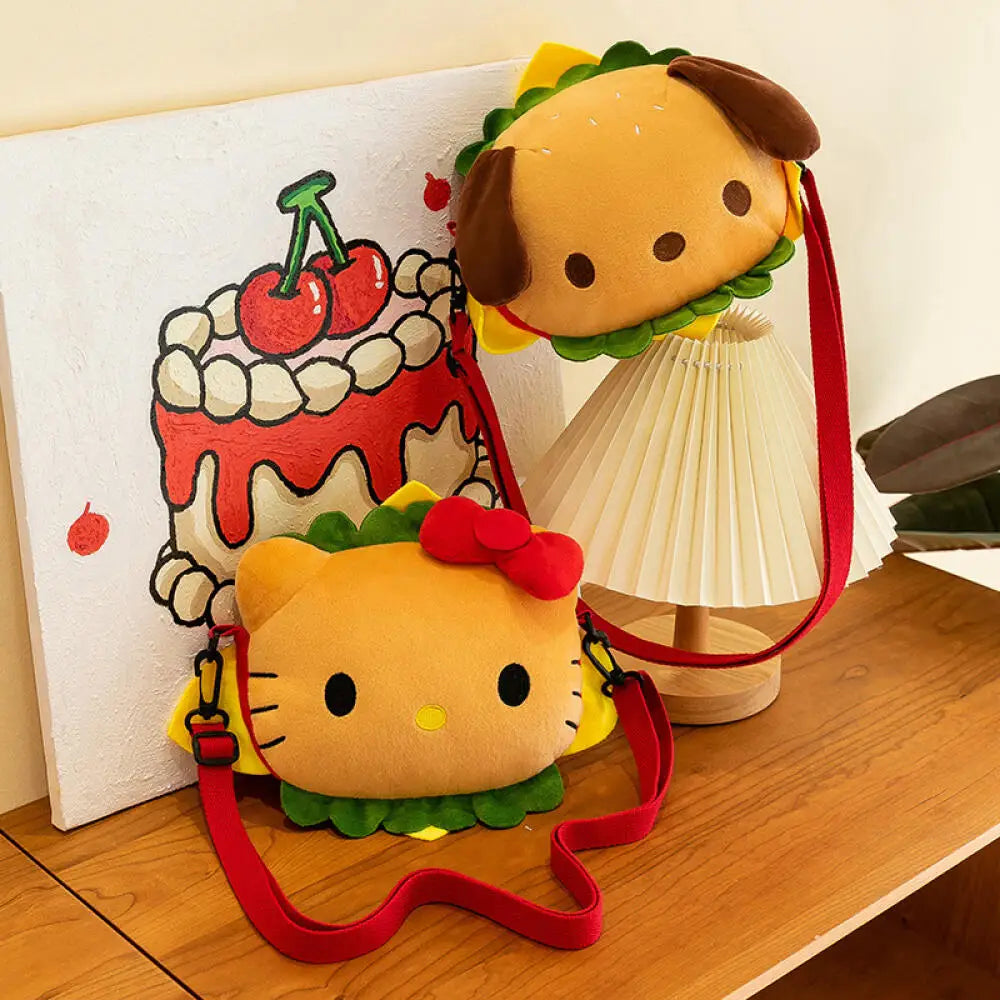 Hello Kitty & Pochacco Hamburger Plush Bag