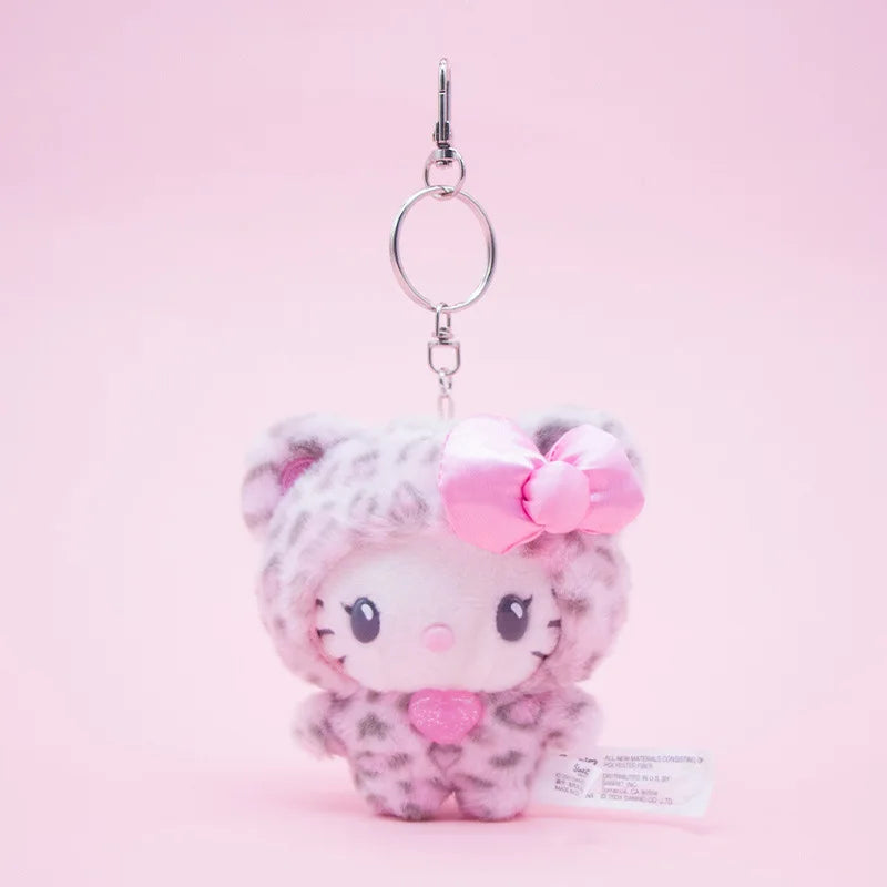 Hello Kitty & Kuromi Kawaii Leopard Animal Print Plush Keychain Pendant