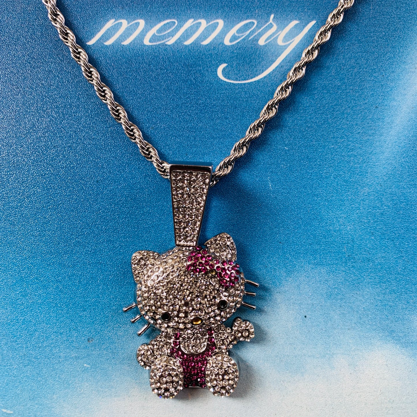 Kawaii Hello Kitty Rhinestone Diamond Pendant Necklace Cuban Chain