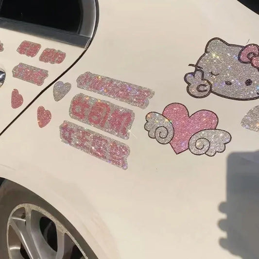 Hello Kitty Self Adhesive Crystal Rhinestone Decorative Stickers Car Decal Accessories