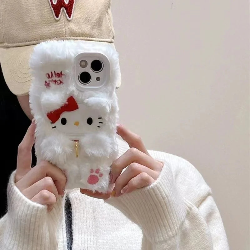 Hello Kitty Fluffy Plush Bear Phone Case
