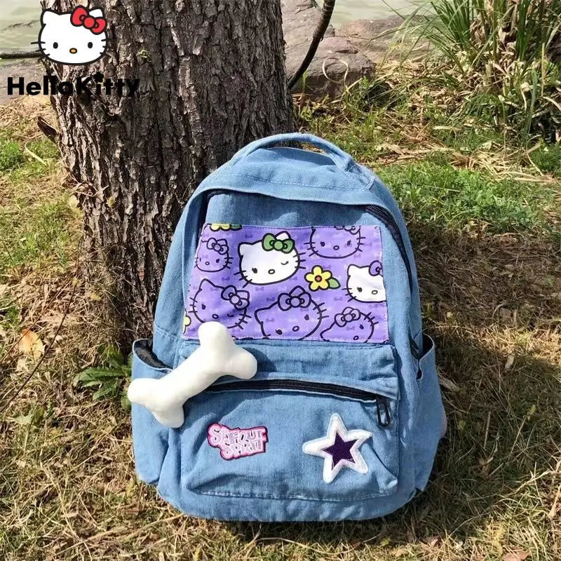 Hello Kitty Denim Y2k Star Bone Backpack