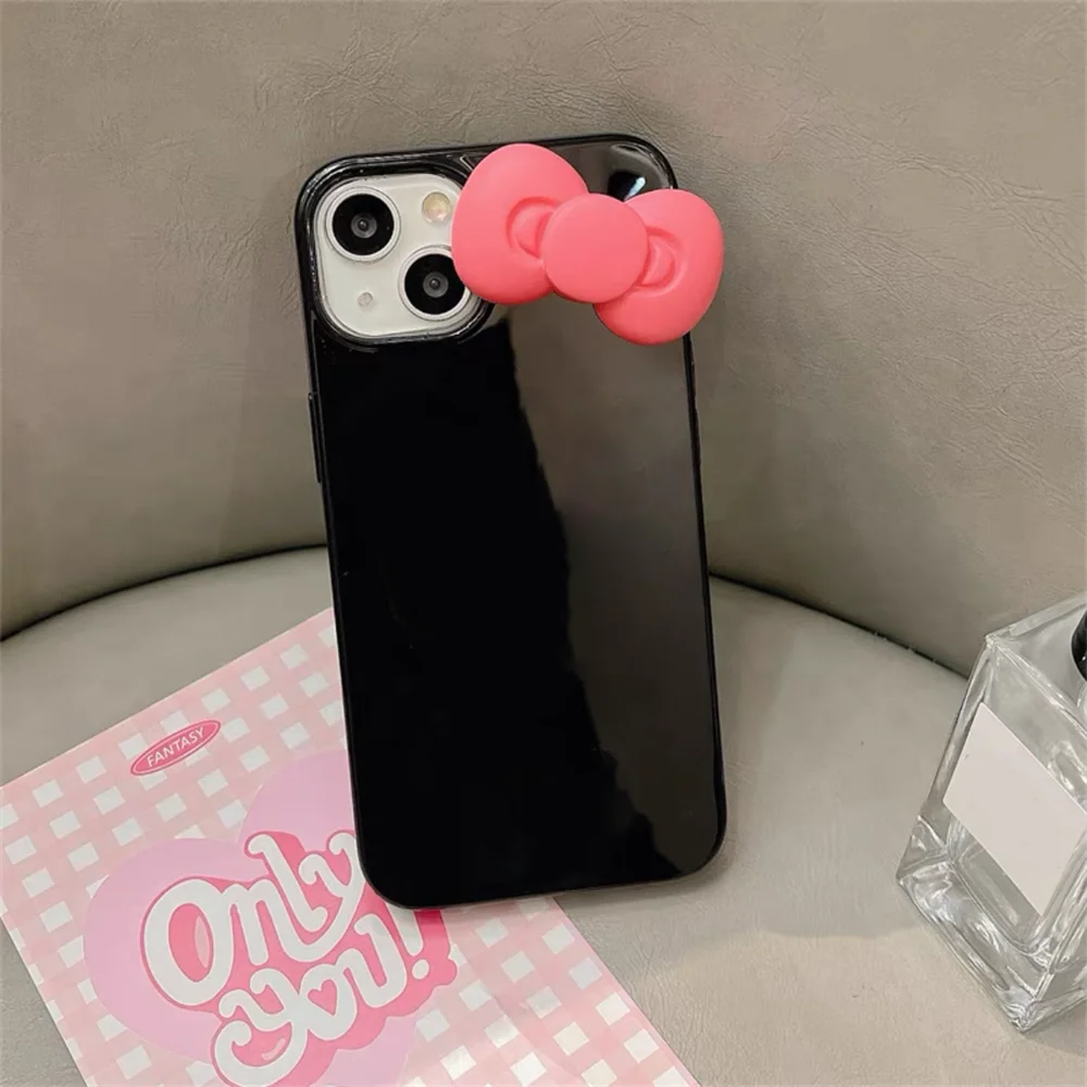 Black Pink Bow Glossy Phone Case