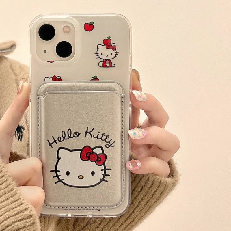 Hello Kitty Red Apple Magnetic Card Wallet Holder Phone Case