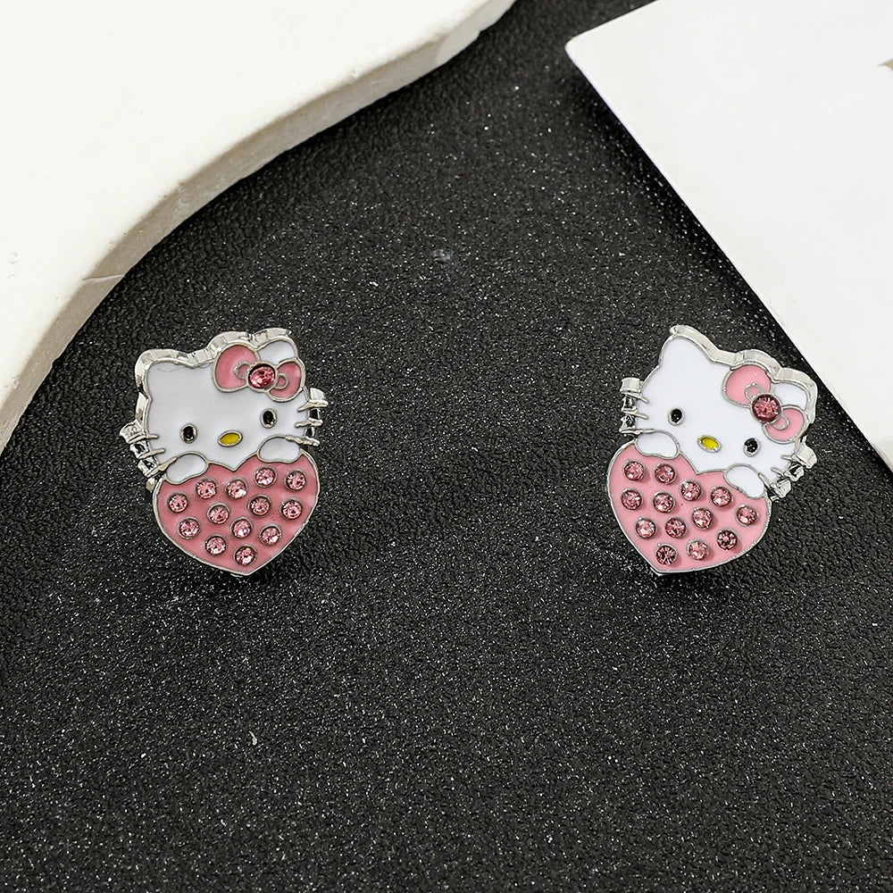 Hello Kitty Sweet Love Heart Rhinestones Earrings