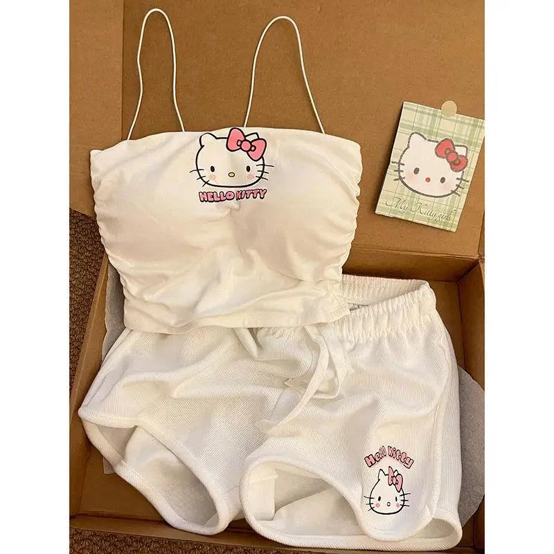 Hello Kitty White Tank Top Shorts Two Piece Set Outfit