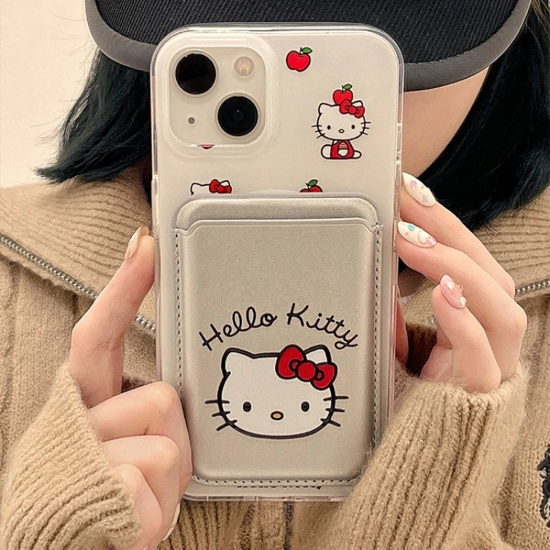 Hello Kitty Red Apple Magnetic Card Wallet Holder Phone Case