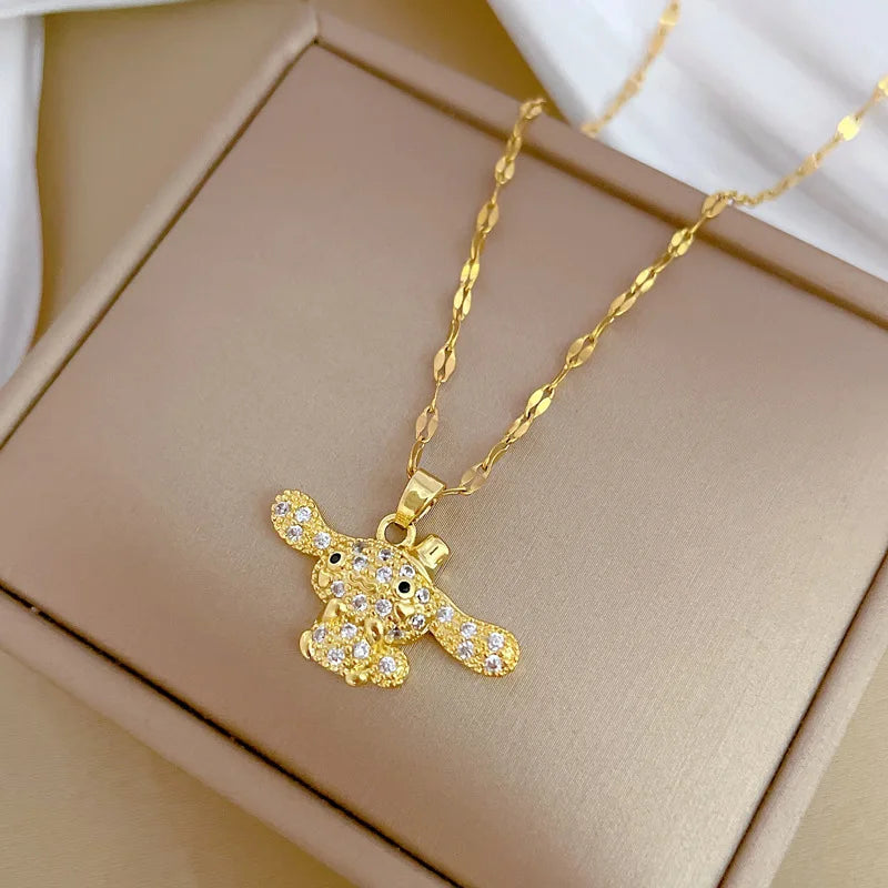 Cinnamoroll Kawaii Rhinestone Gold Necklace