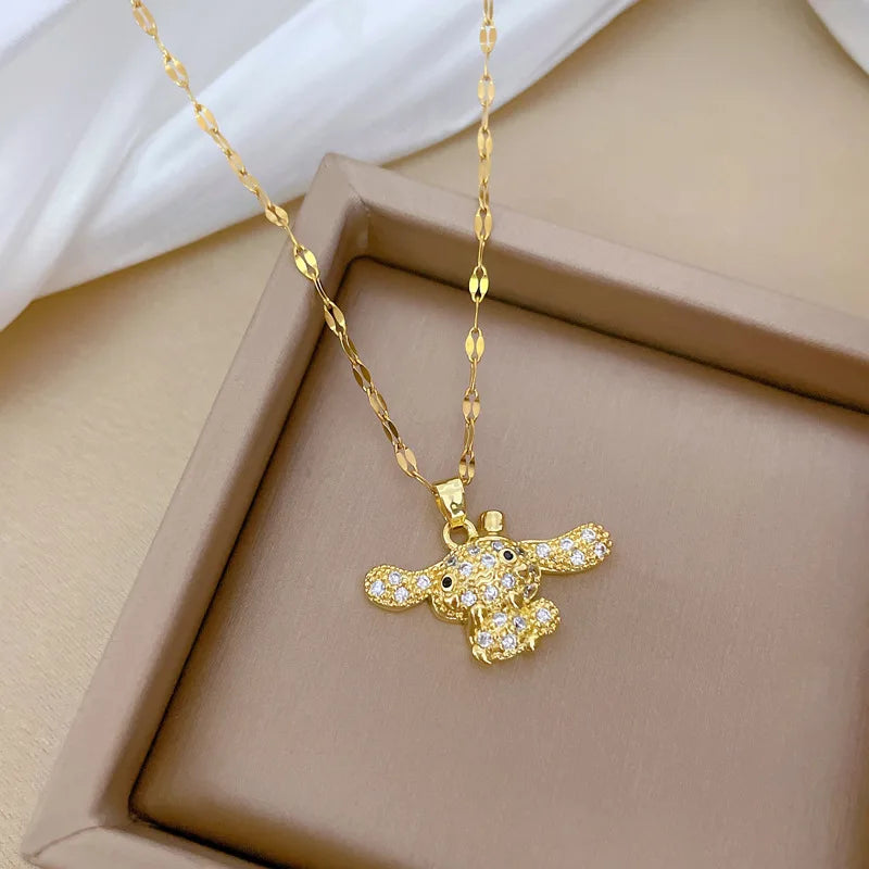 Cinnamoroll Kawaii Rhinestone Gold Necklace