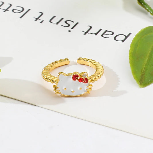 Hello Kitty Gold White Stylish Fashion Kawaii Ring