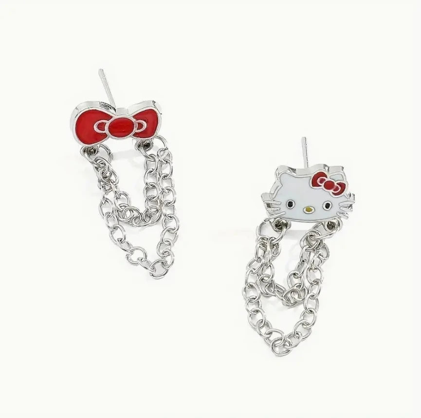 Hello Kitty Long Chain Tassel Stud Earrings Jewelry