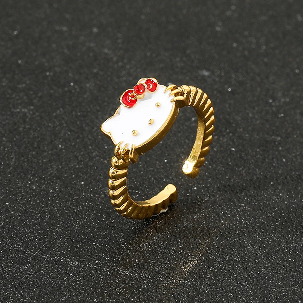 Hello Kitty Gold White Stylish Fashion Kawaii Ring