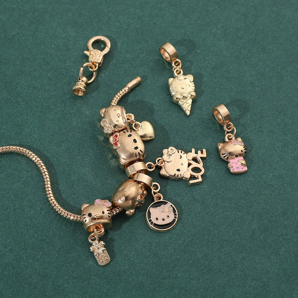 Hello Kitty Gold Charms Bracelets Kawaii