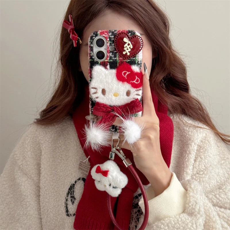 Hello Kitty Winter Warm Furry Plush Scarf Phone Case