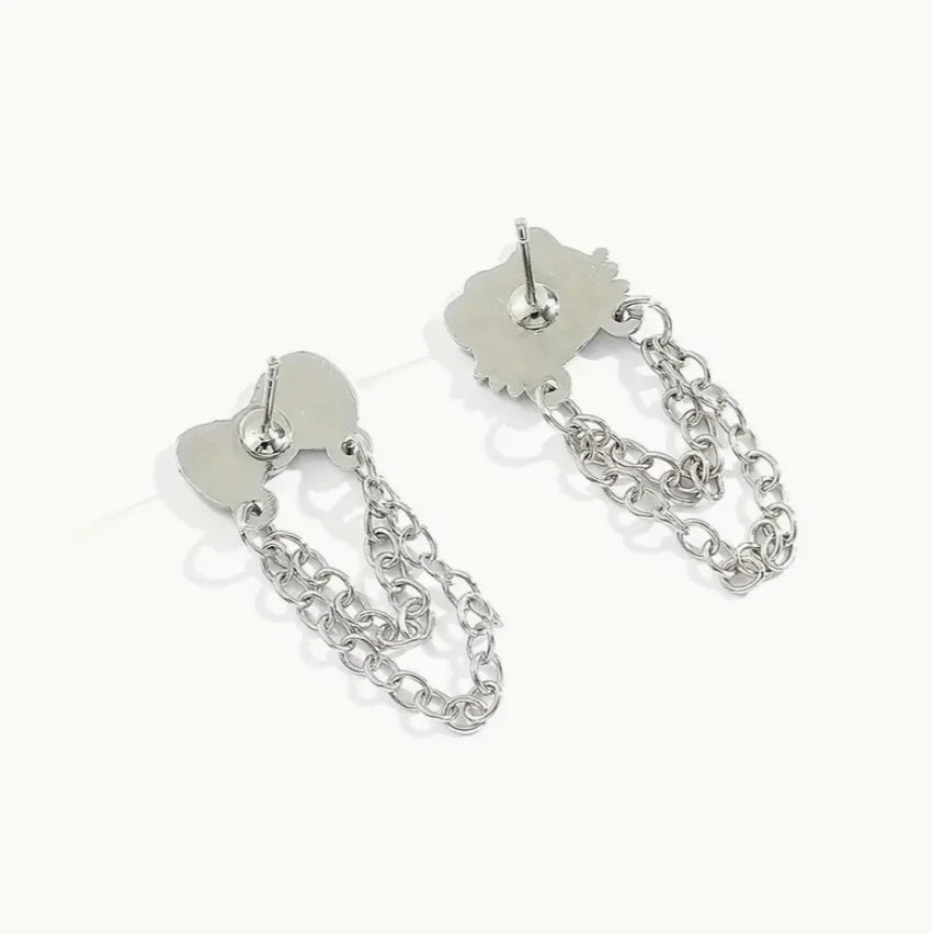 Hello Kitty Long Chain Tassel Stud Earrings Jewelry