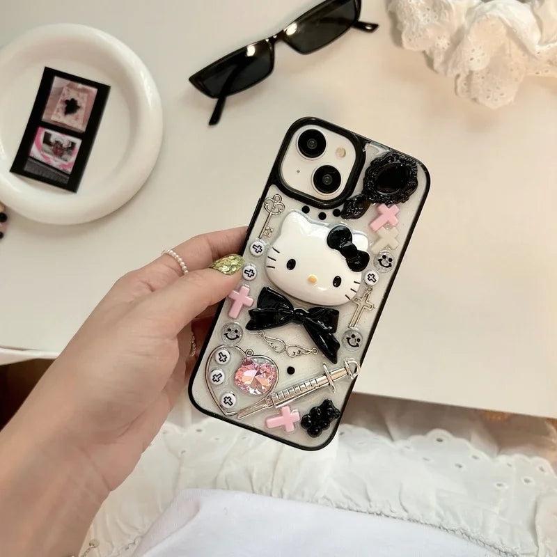 Hello Kitty Kawaii Cute 3D Y2K Transparent Phone Case With Lanyard