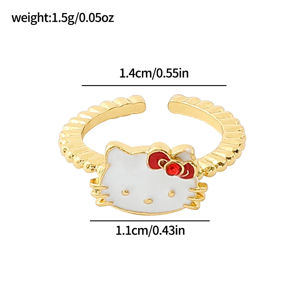 Hello Kitty Gold White Stylish Fashion Kawaii Ring