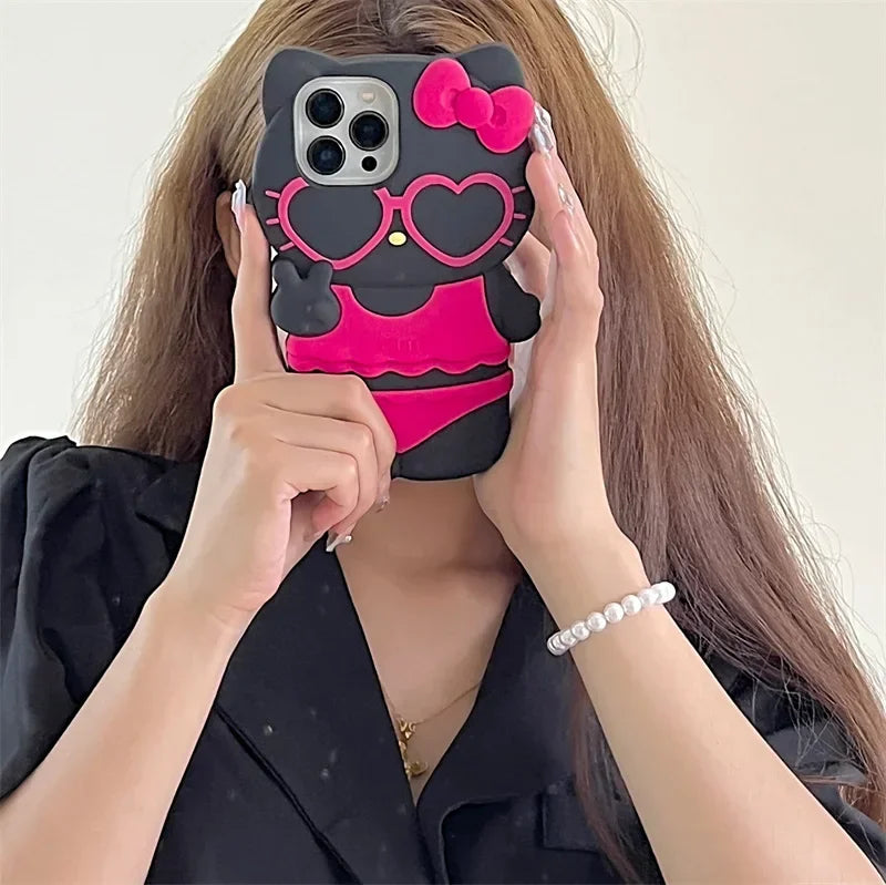Pink & Black Kitty Swimsuit Phone Case