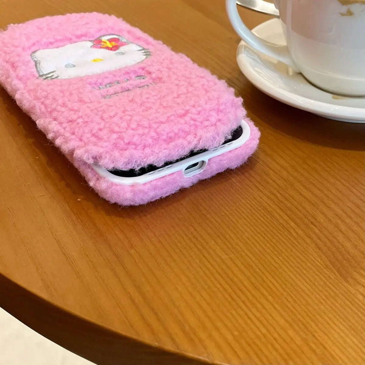 Hello Kitty Pink Plush Fuzzy Mirror Phone Case