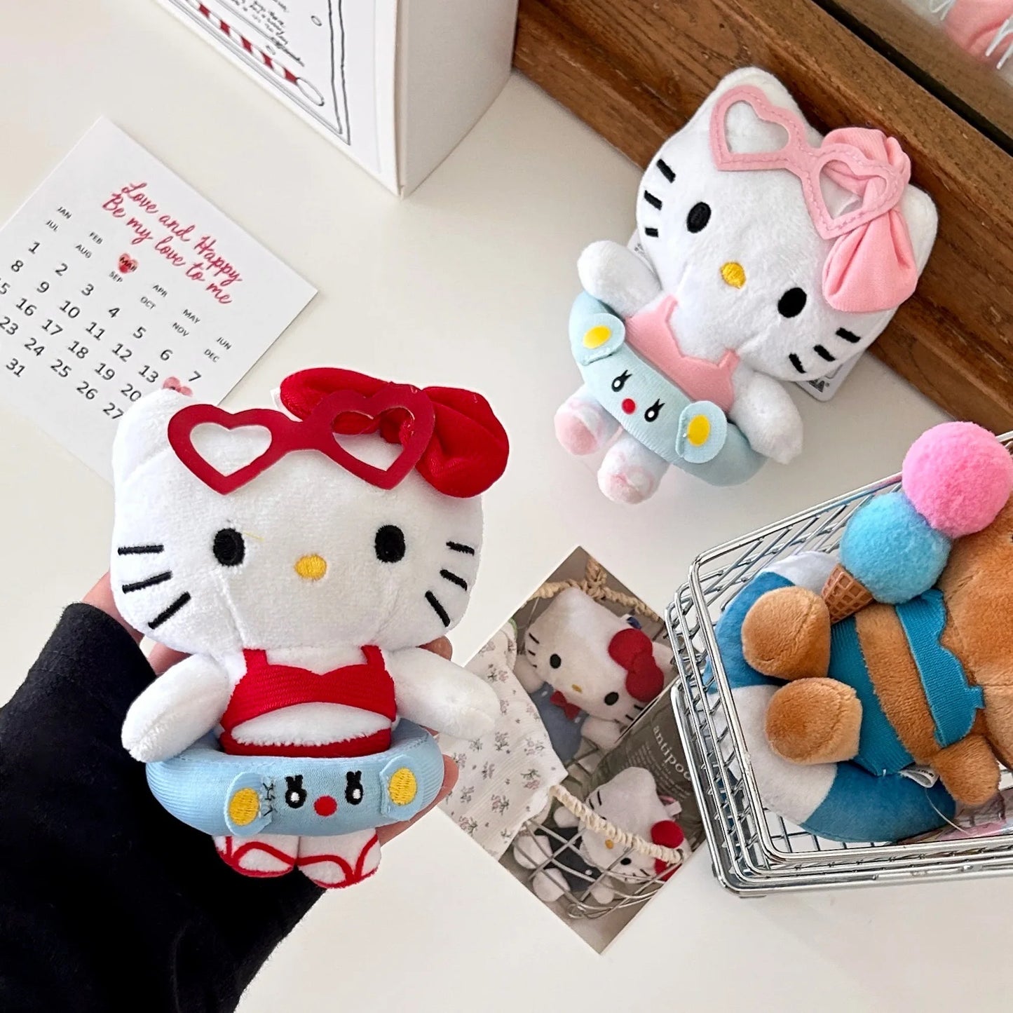 Hello Kitty Summer Ice Cream Swim Pool Floatie Plush Keychain Pendant