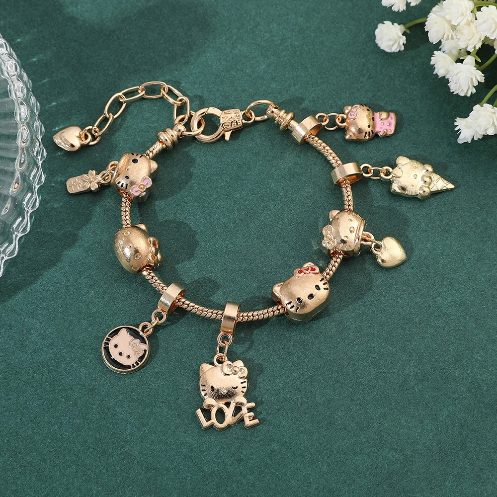 Hello Kitty Gold Charms Bracelets Kawaii