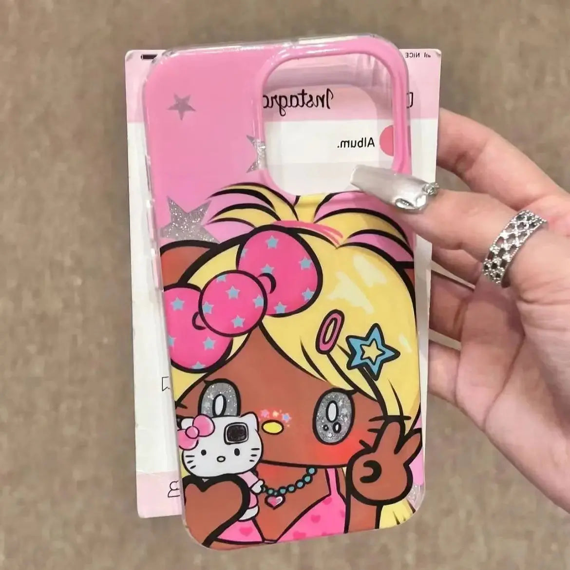 Hello Kitty Blonde Tan brown Y2K Rockstar Peace Phone Case