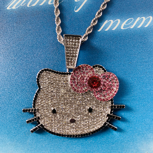 Kawaii Hello Kitty Rhinestone Diamond Pendant Necklace Cuban Chain