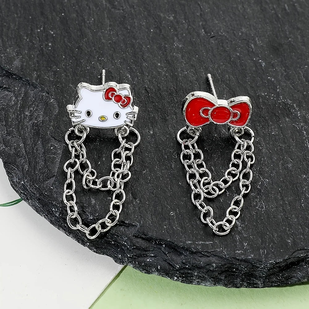 Hello Kitty Long Chain Tassel Stud Earrings Jewelry