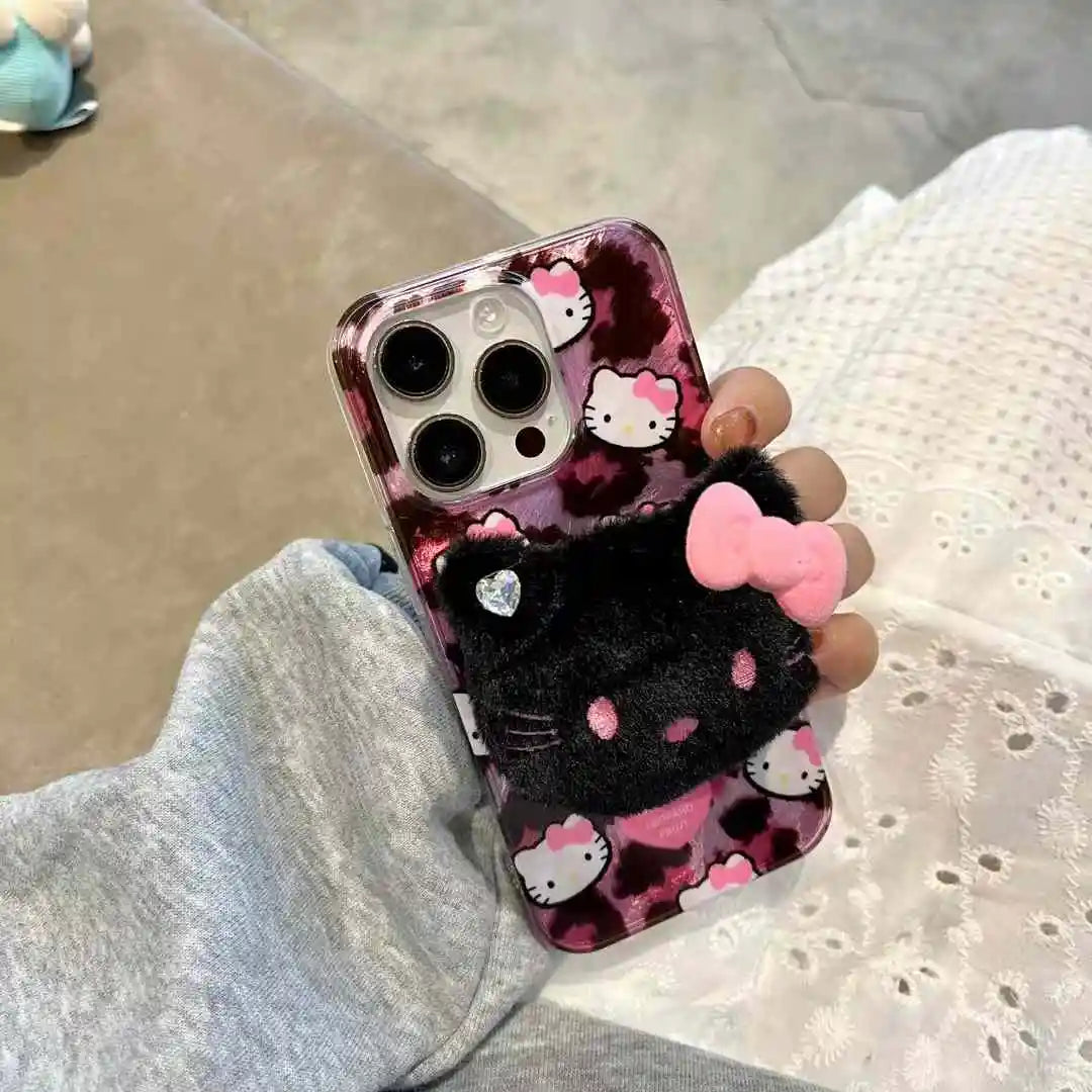 Hello Kitty Leopard Print Plush Phone Case