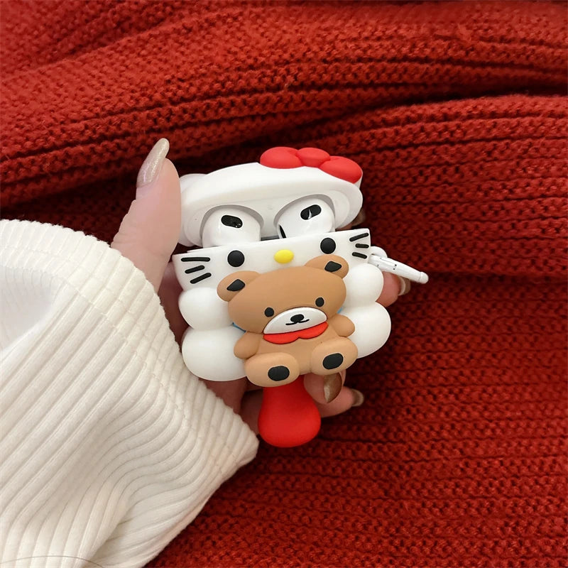 Hello Kitty Teddy Bear Heart Love Mirror Airpods Case